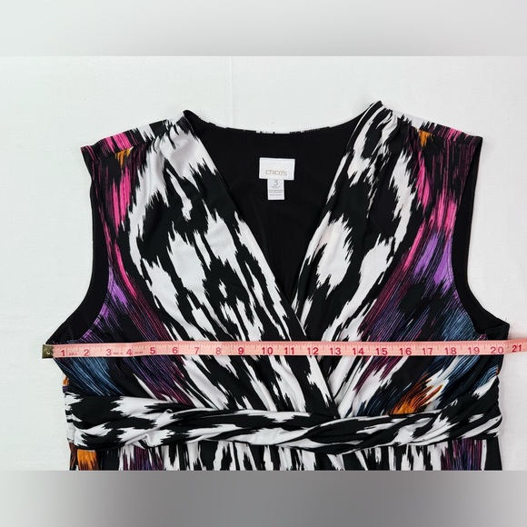 Chico’s Sleeveless Stretch V-Neck Maxi Dress Colorful Ikat Print Size XL - Picture 7 of 8